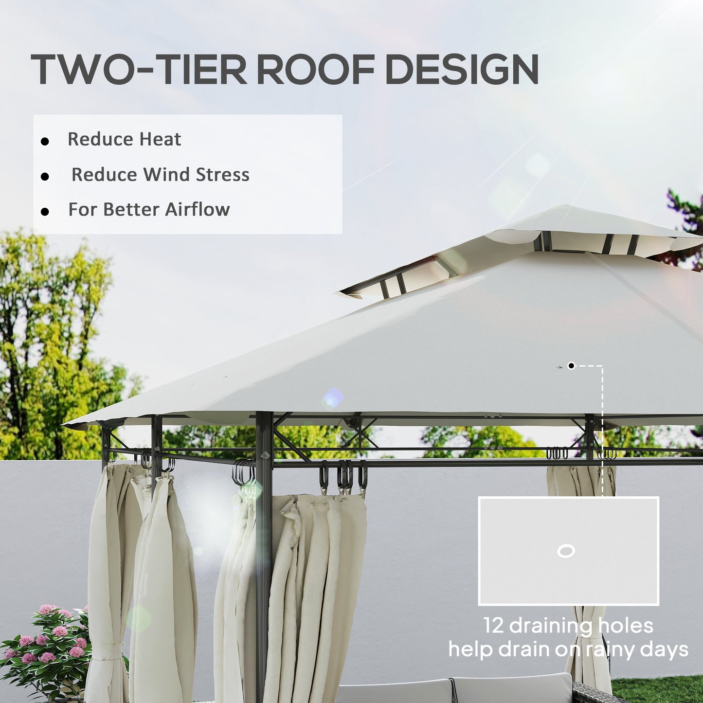 10x13 Outdoor Gazebo with Curtains - Cream White