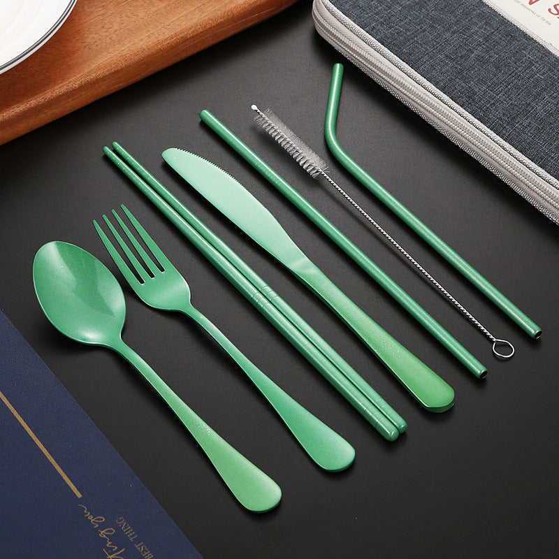 Portable Stainless Steel Cutlery Set - Multi-Color, 8-Piece Travel Dinnerware