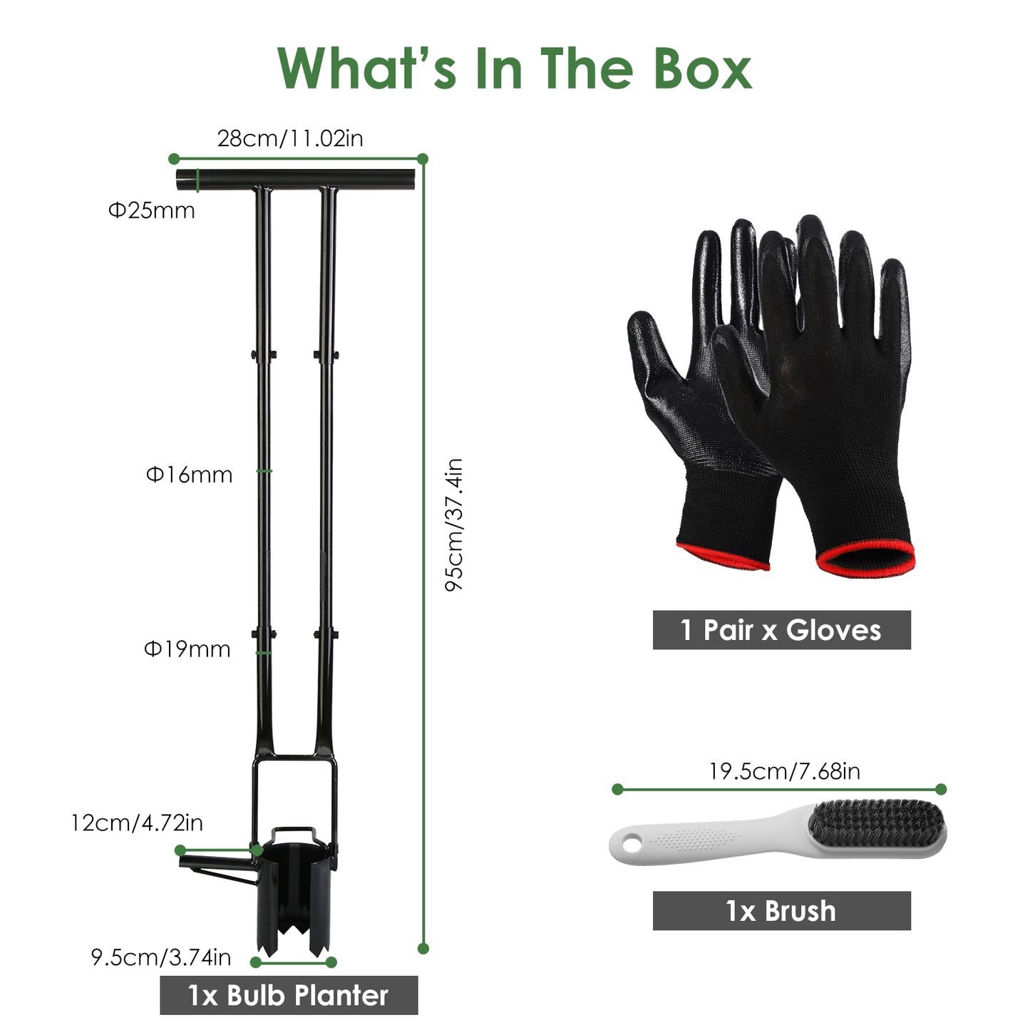 Garden Bulb Planter Tool 5-in-1 Long Handle Gardening Transplanter with Gloves