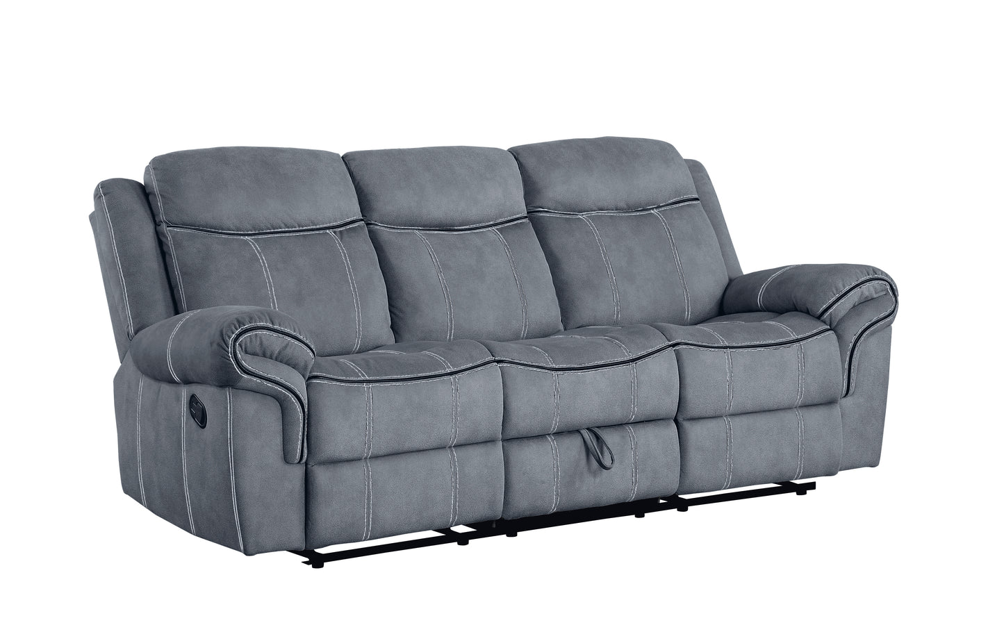 Gray Velvet Recliner Sofa with USB Port & Drop Down Table
