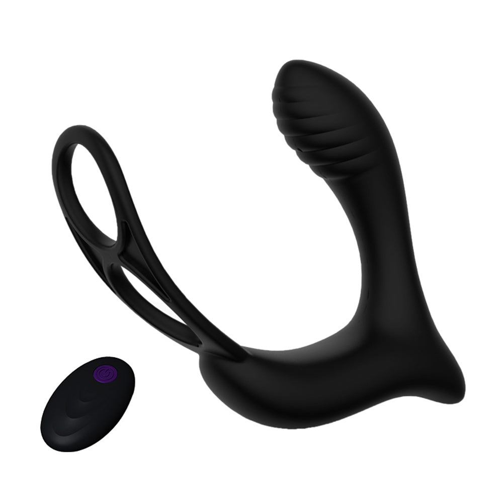 Anal Plug Vibrator with Penis Ring - Black