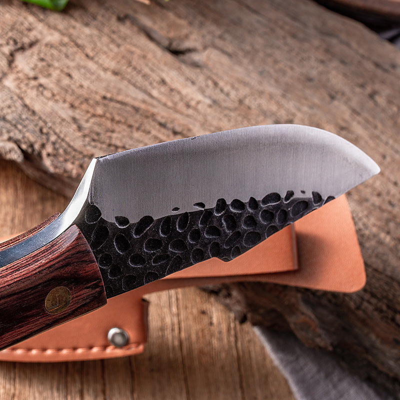 Multi-Purpose Household Knife with Leather Sheath - Stainless Steel Kitchen Tool