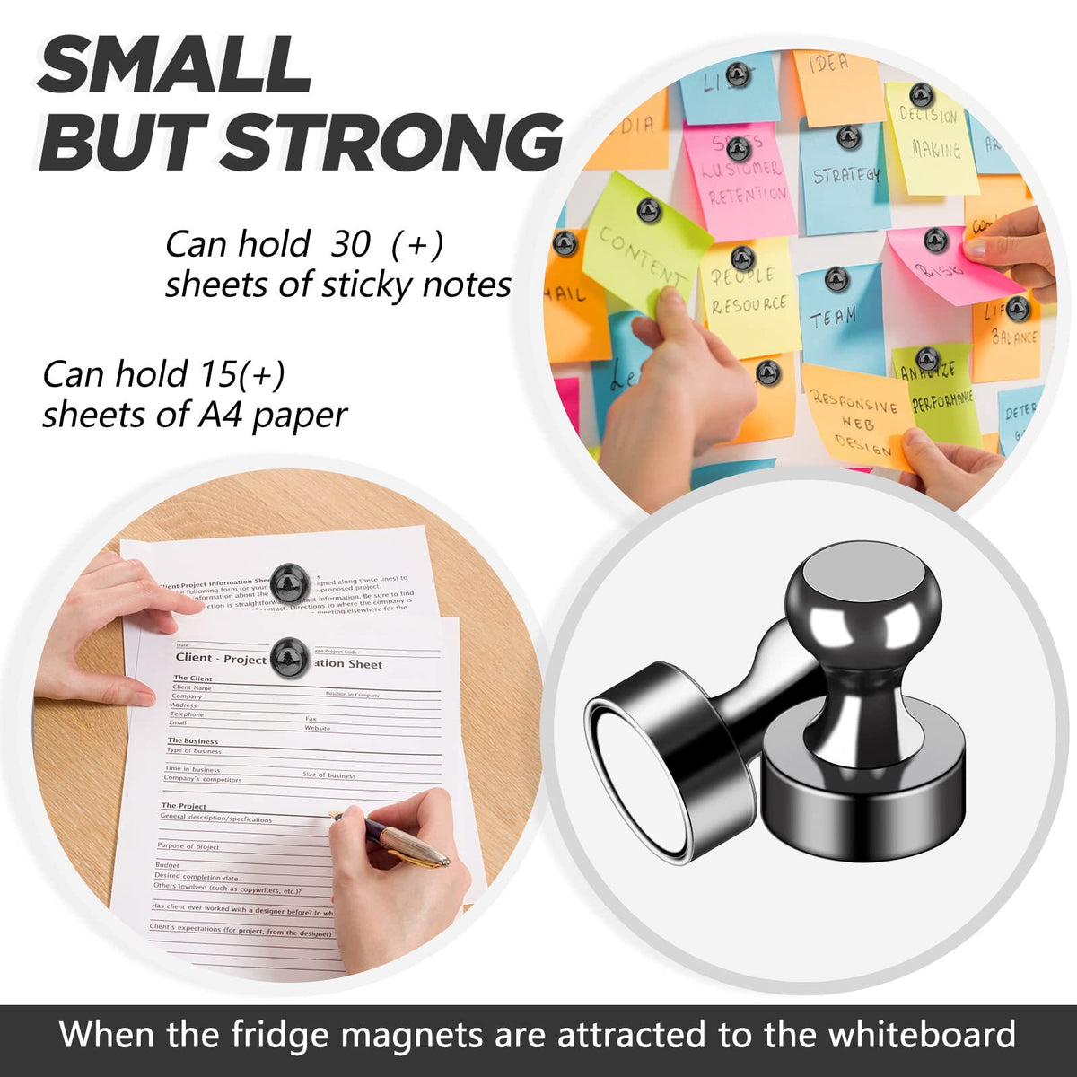 Magnetic Pushpin Magnets for Home & Office Storage - Black & Silver