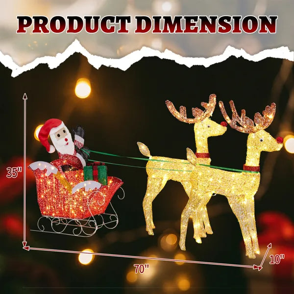 Lighted Reindeer Pulling Sleigh Christmas Decoration - Pre-lit Holiday Decor