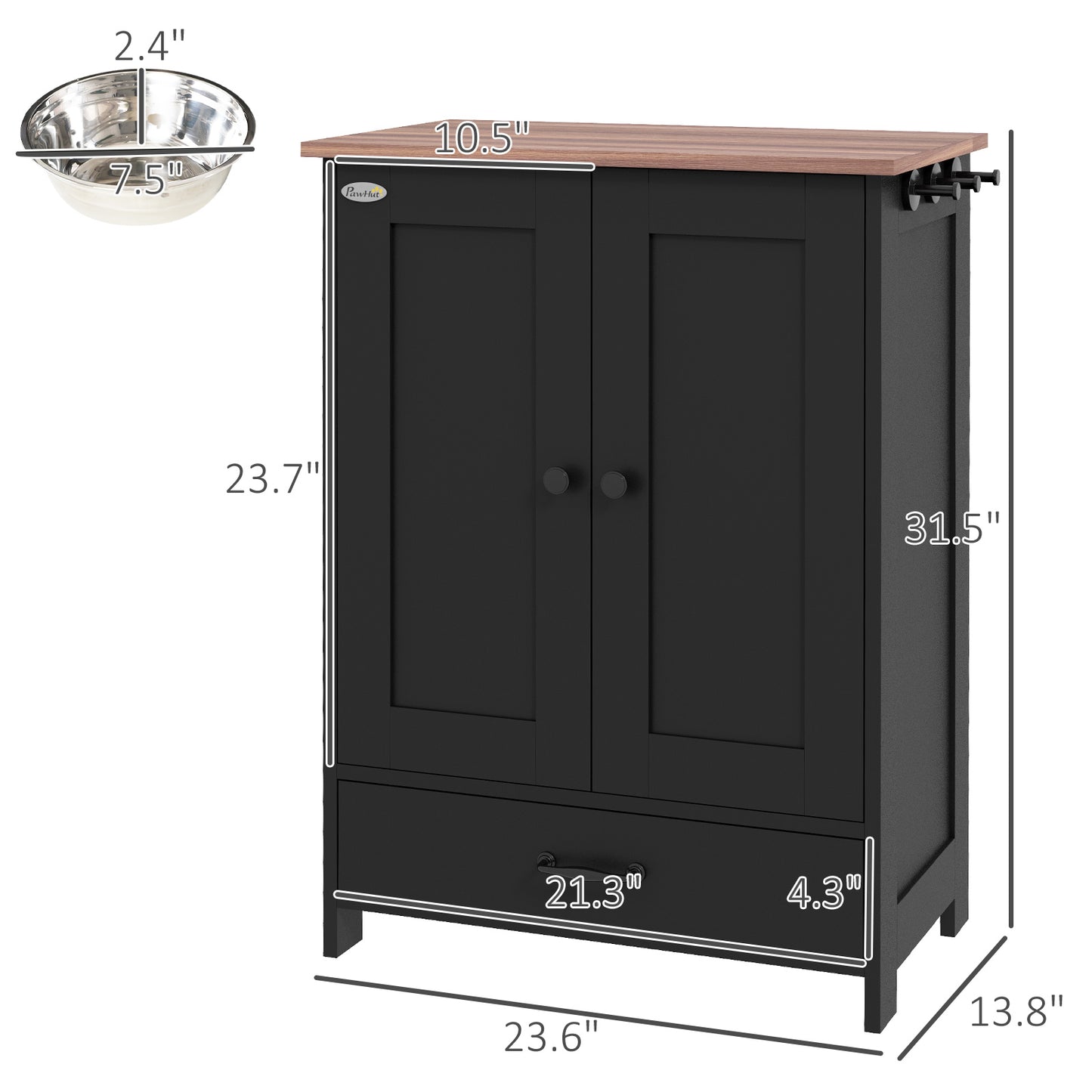 Pet Feeding Station with Adjustable Storage and Raised Bowls for Medium Dogs - Black