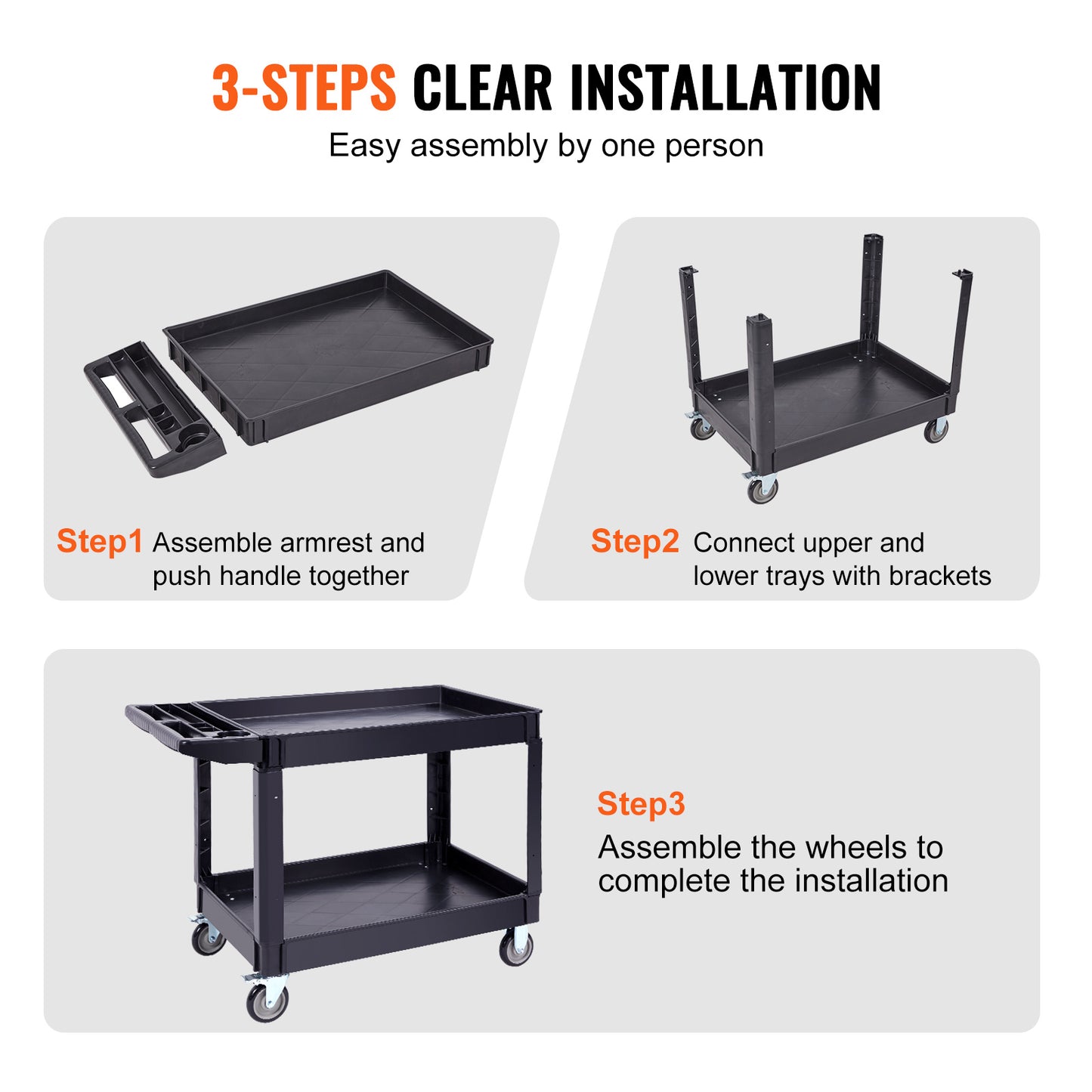 Heavy Duty Utility Service Cart with 2 Shelves and Swivel Wheels - 550LBS Capacity