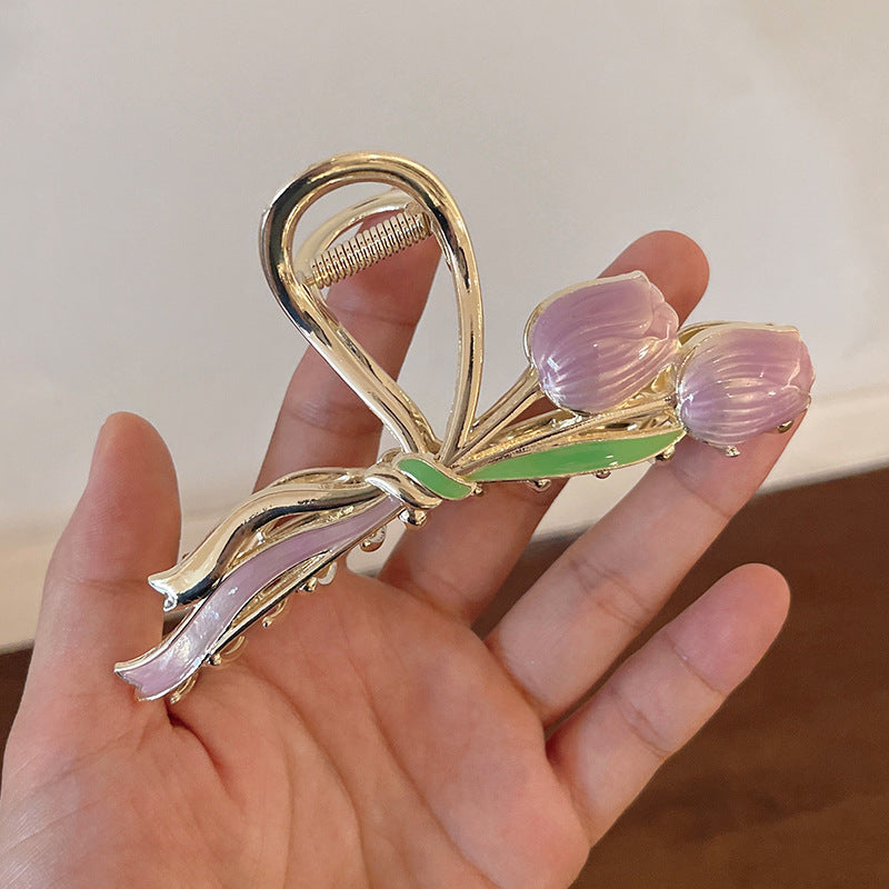 Elegant Tulip Metal Hair Grip Set - Women’s Hair Accessories, Multiple Colors