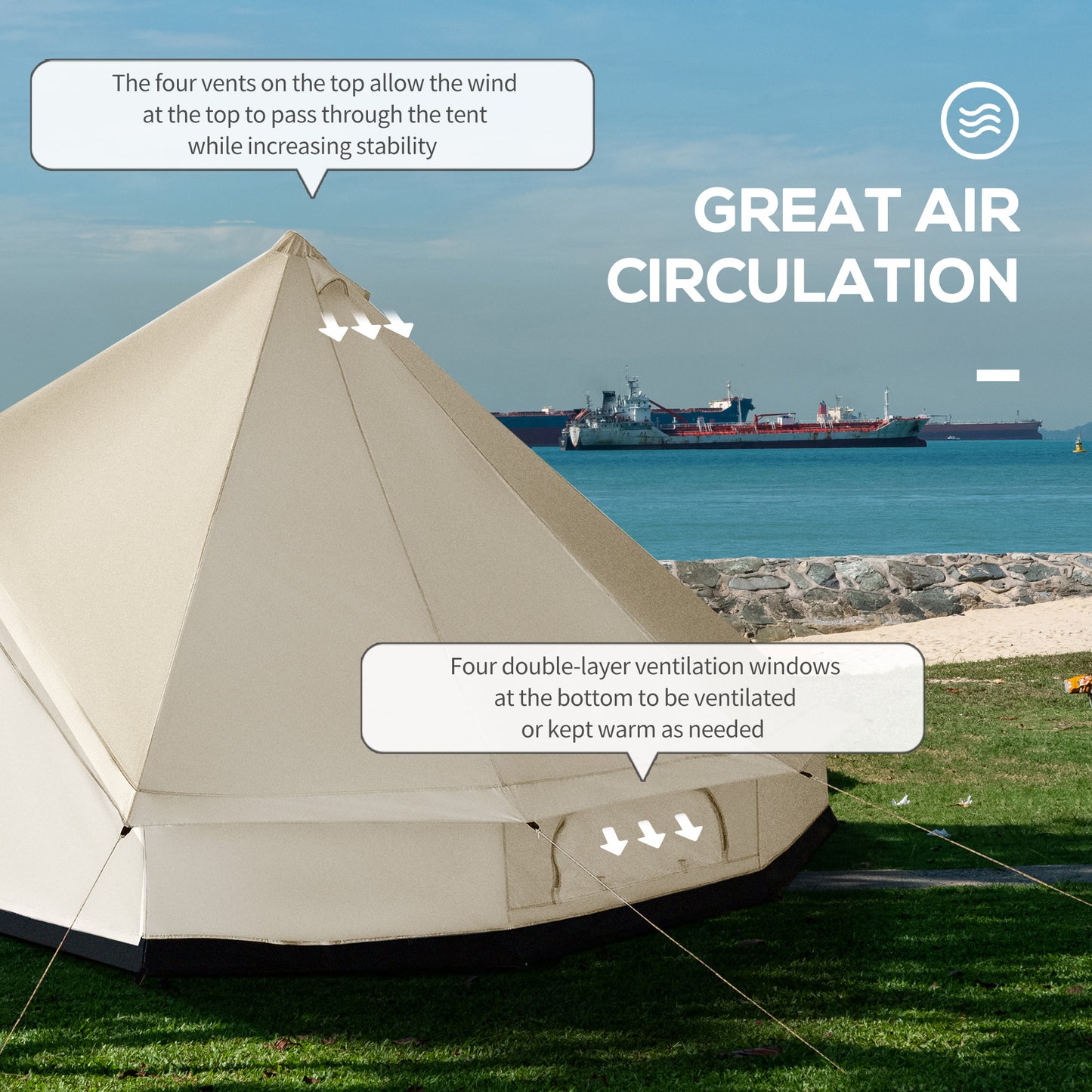 10-Person Large Waterproof Camping Tent - Beige Teepee Style
