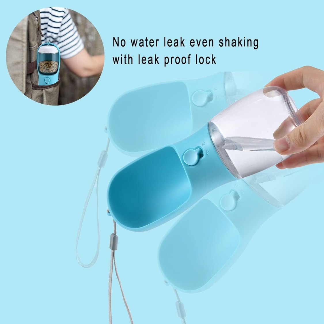 Portable Dog Water Bottle with Food Container - Leakproof Travel Pet Dispenser, Small & Large Sizes