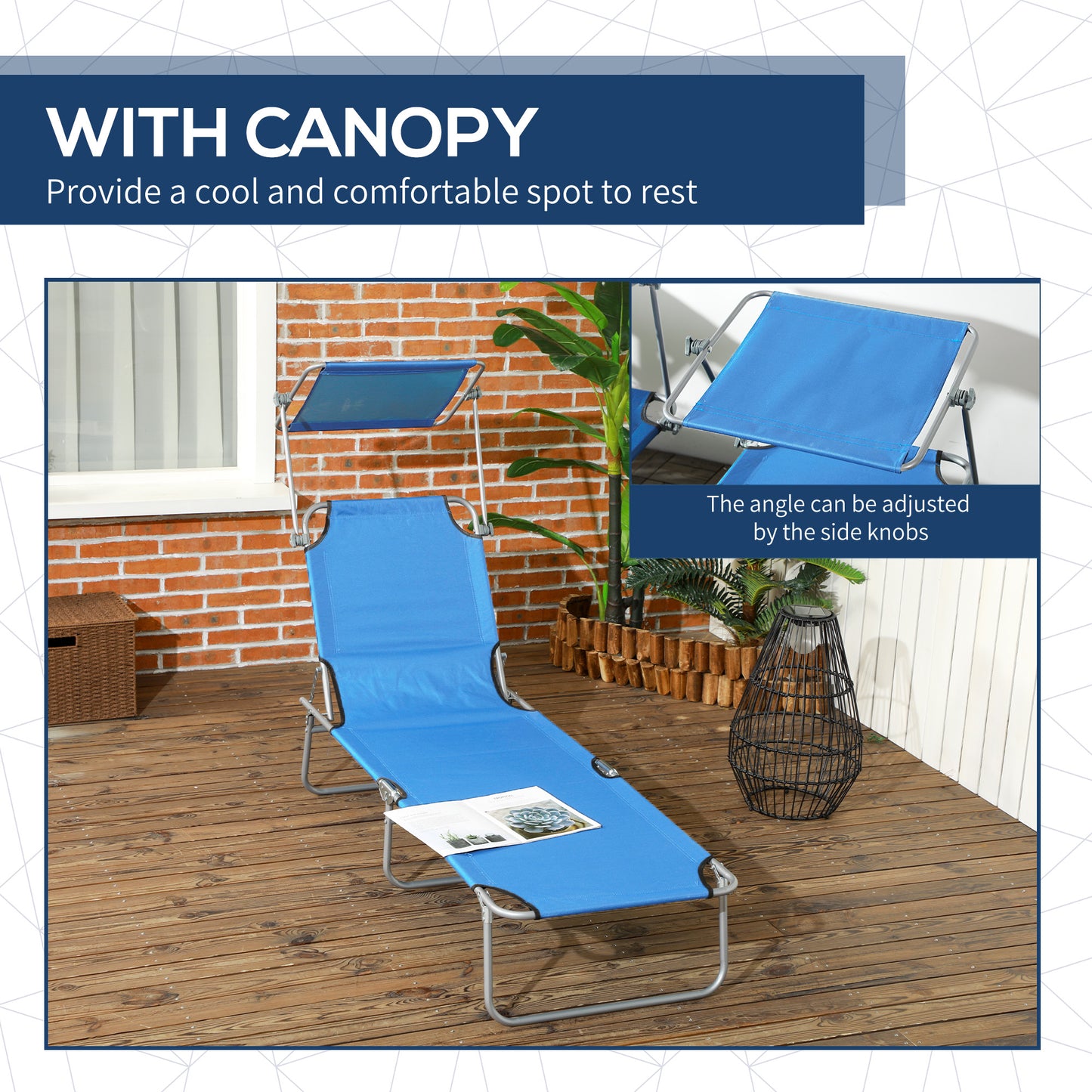 Folding Outdoor Chaise Lounge Chair with Sun Shade - Blue