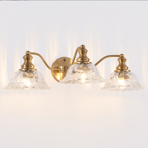24 Inch 3-Light Vintage Bathroom Wall Sconce - Golden Metal & Glass Vanity Light