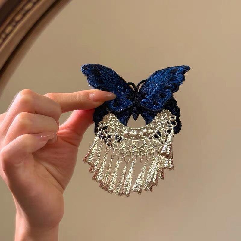 Butterfly-Embroidered Tassel Hair Clip - Alligator Clip