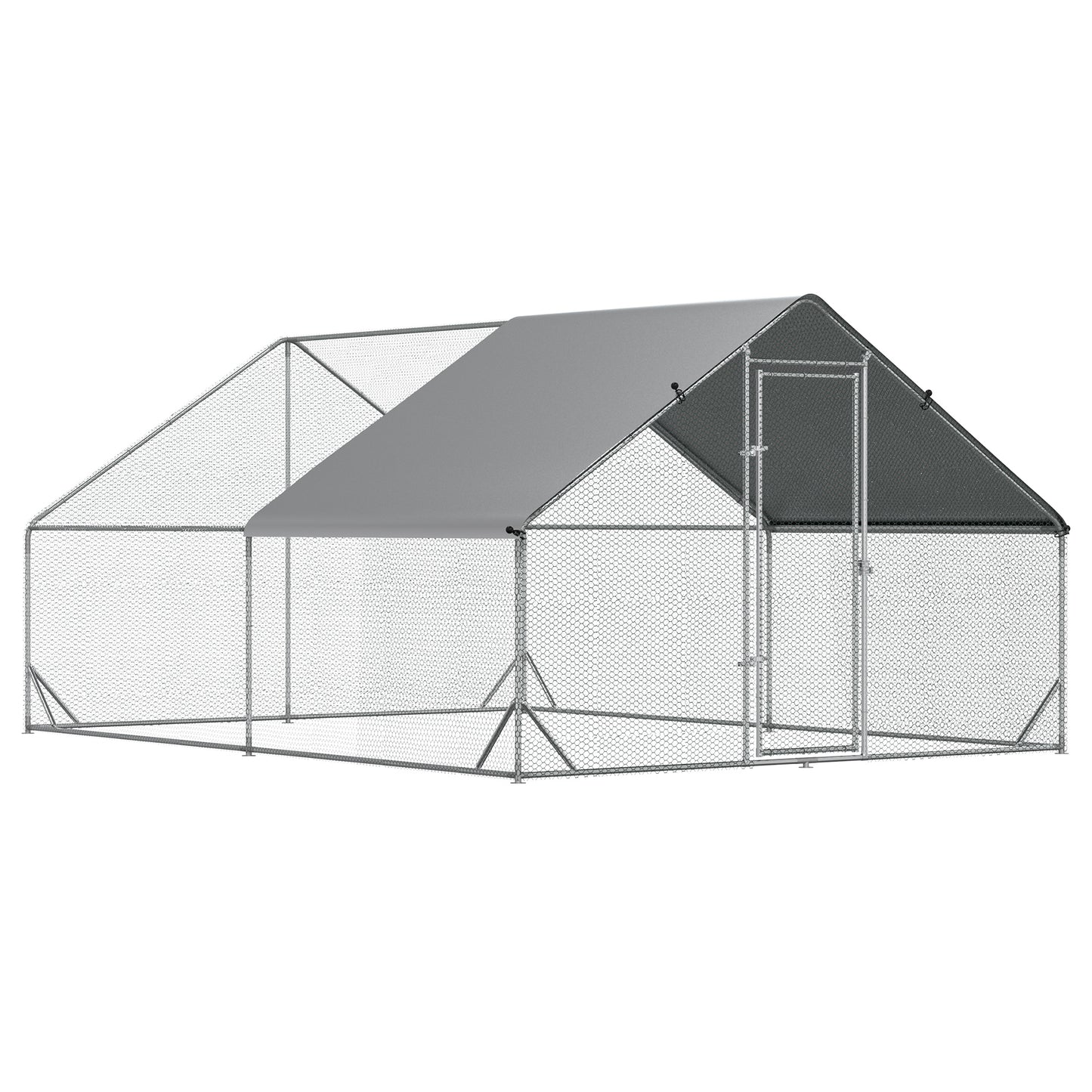 Metal Chicken Coop with Cover Lockable Door Outdoor Hen House 10x13x6.5