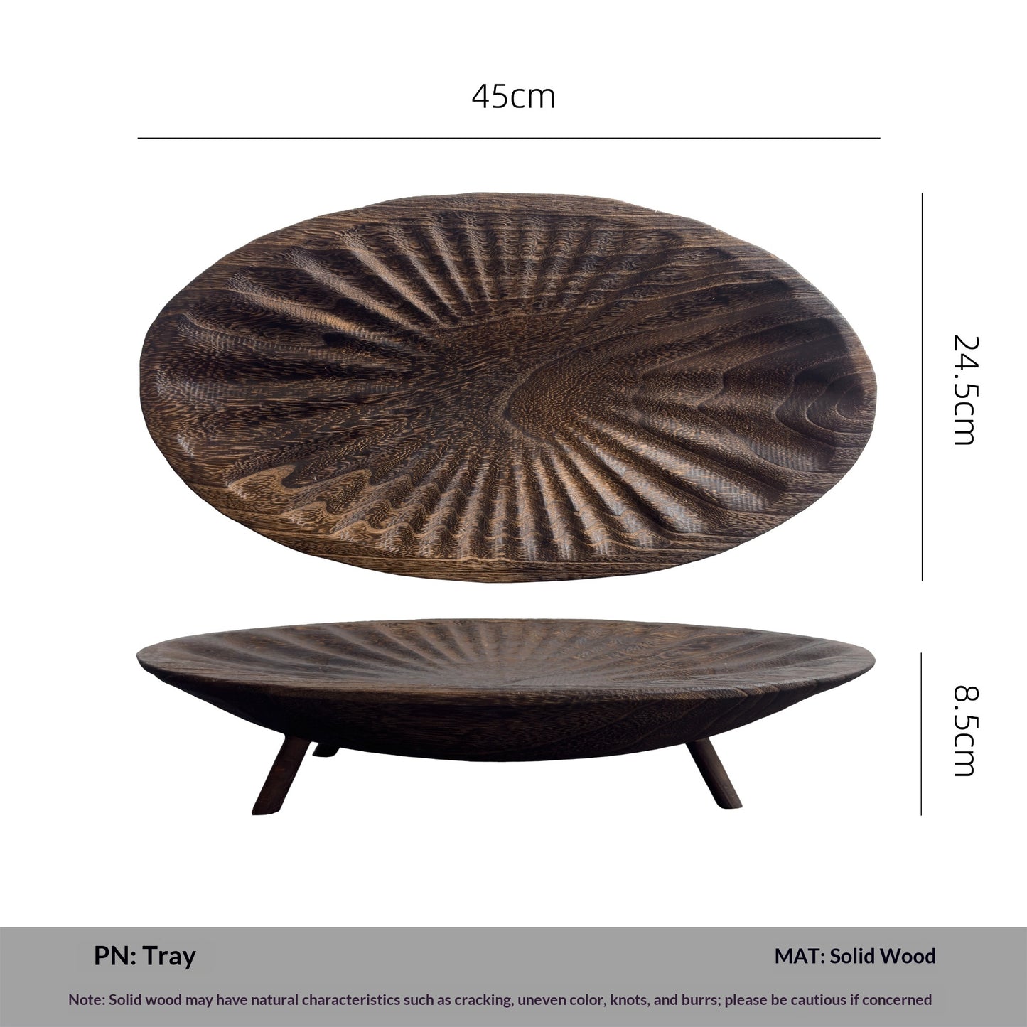 Living Room Coffee Table with Storage - Oval Solid Wood Fruit Bowl