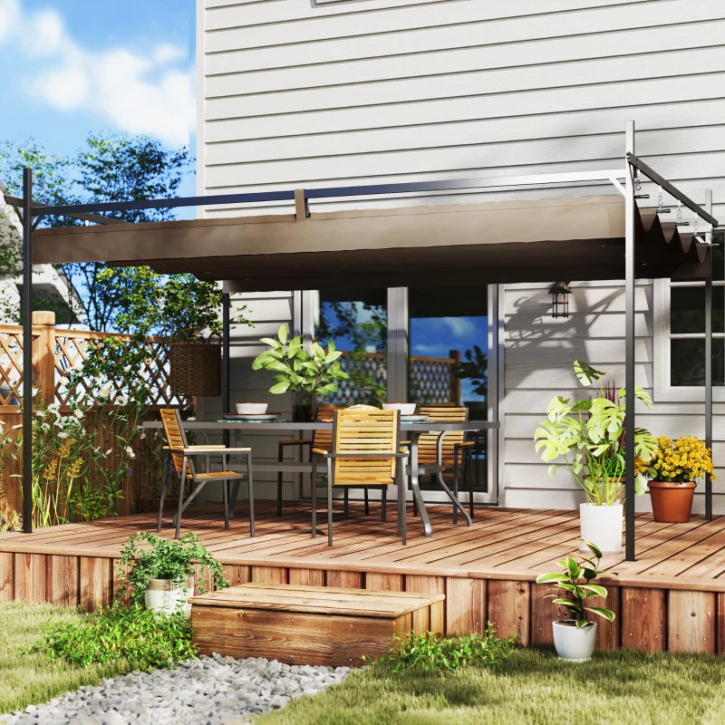 Metal Retractable Pergola Canopy for Garden Patio Backyard Brown