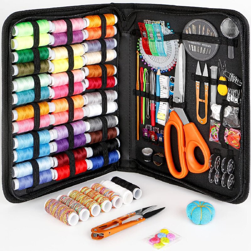 Colorful Thread Sewing Kit with Storage Bag 205PCS Set for Crafts & Repairs