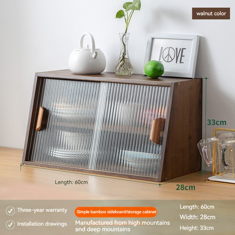 Japanese-Style Small Glass Kitchen Storage Cabinet Solid Wood Home Organizer