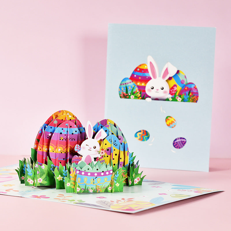 Easter Handmade 3D Pop-up Greeting Card with Rabbit and Eggs