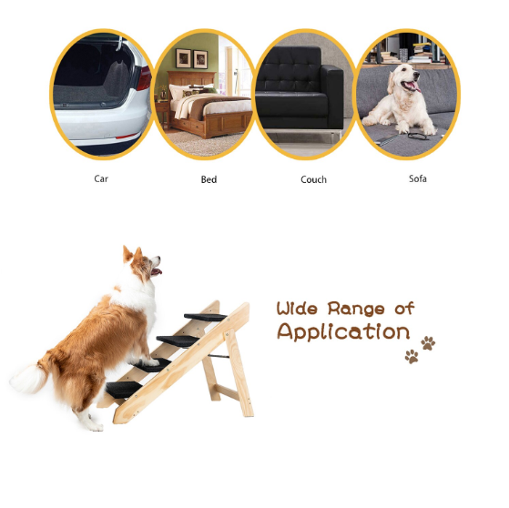Foldable Wooden Pet Stairs & Ramps for Dogs & Cats - Acacia Wood, 4 Levels