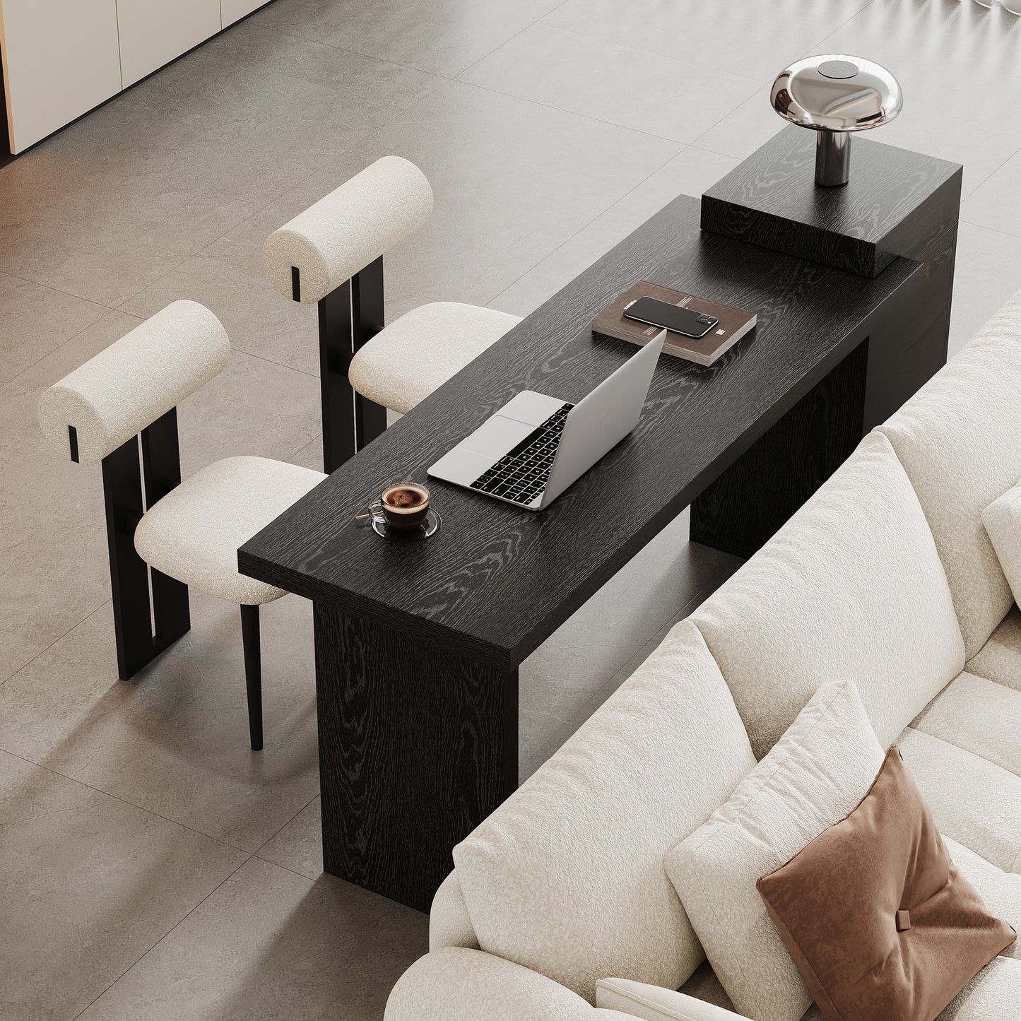 Black Wood Grain Sofa Side Table - 2-Tier Console Table