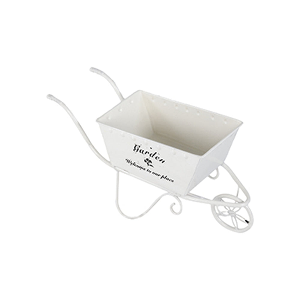 11.5x4x7 White Metal Decorative Disressed Wheelbarrow Planter,