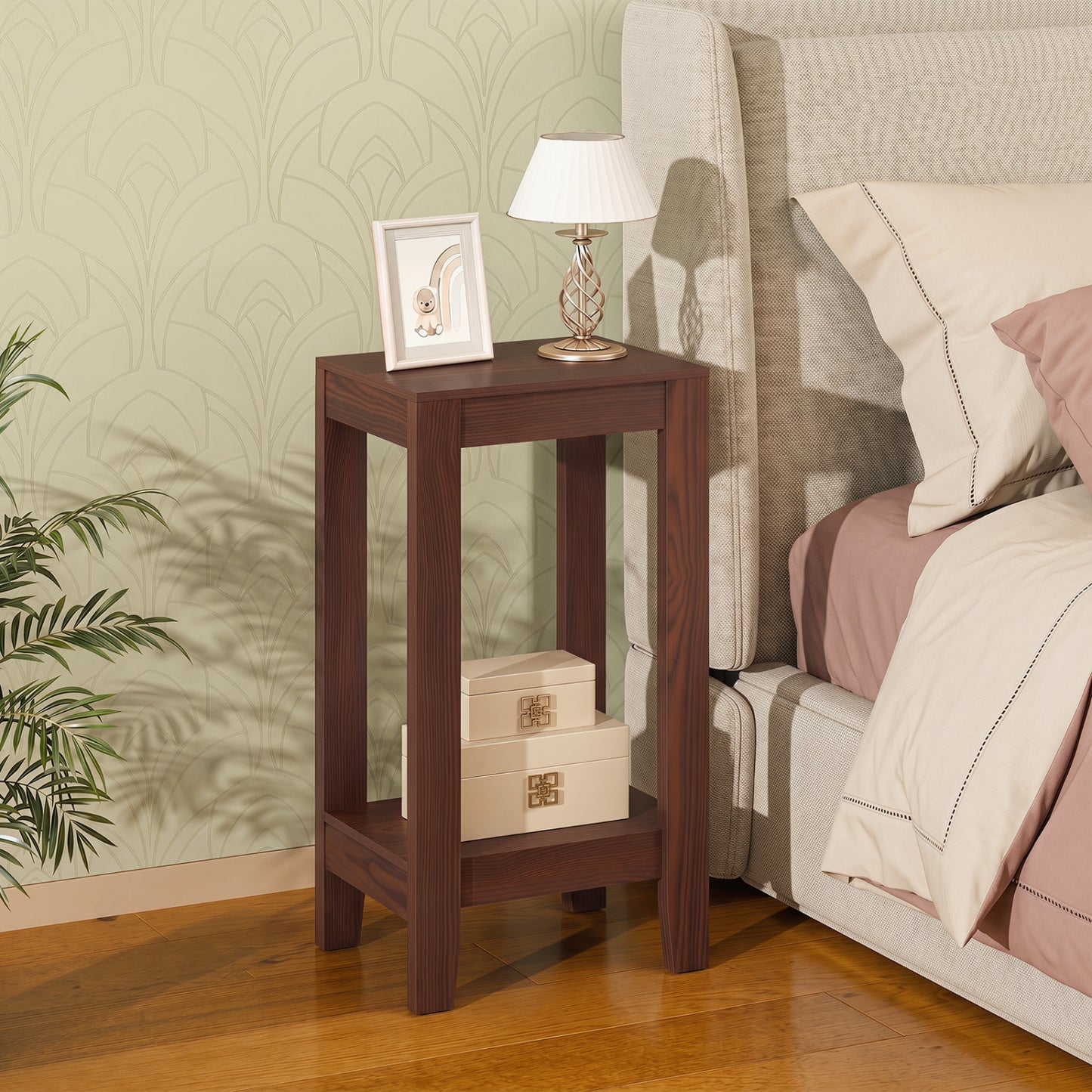 Compact Wooden End Table with Storage Shelf - Versatile Use