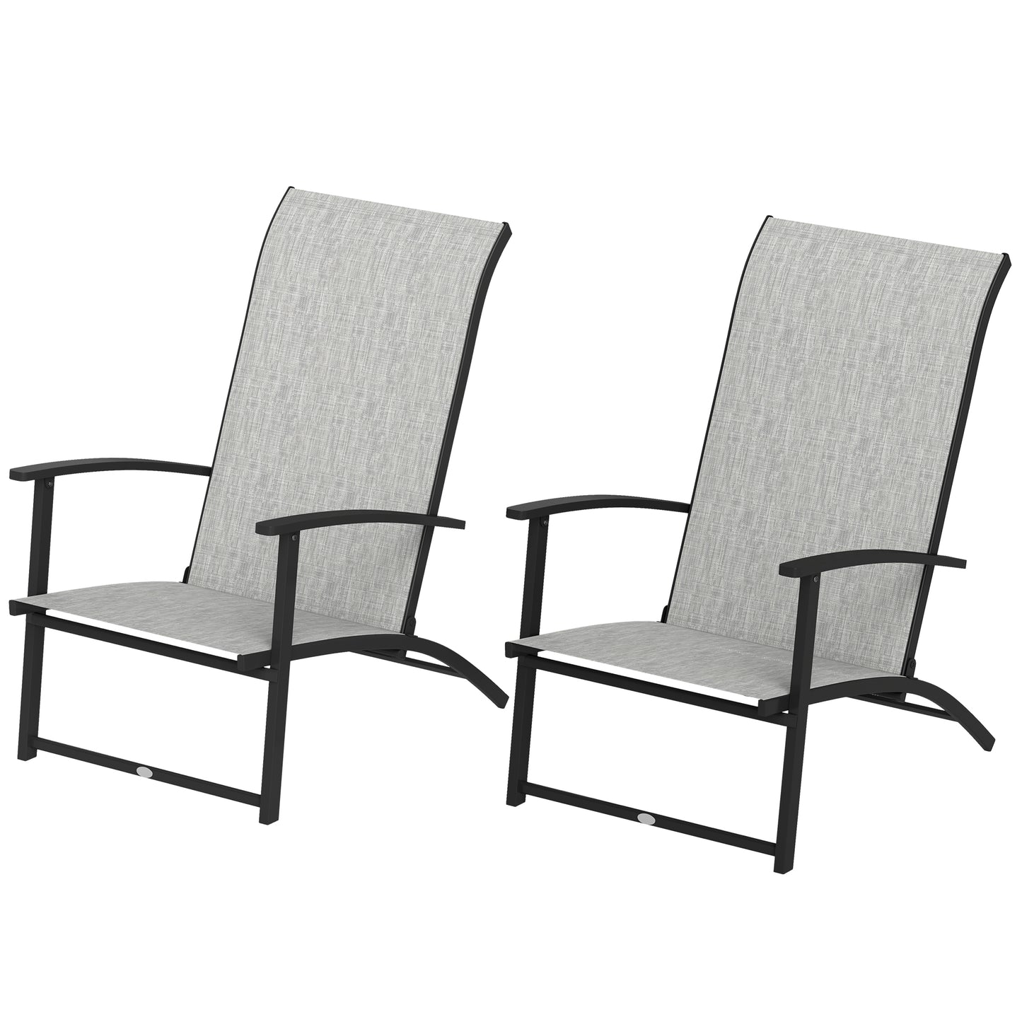 Set of 2 Folding Outdoor Dining Chairs - High Back & Armrests, Gray