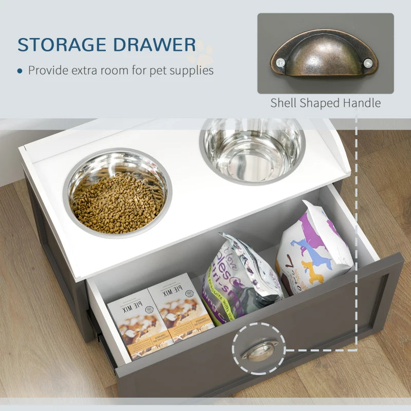 Elevated Pet Feeding Station with Storage - Large Dog Bowls, Gray
