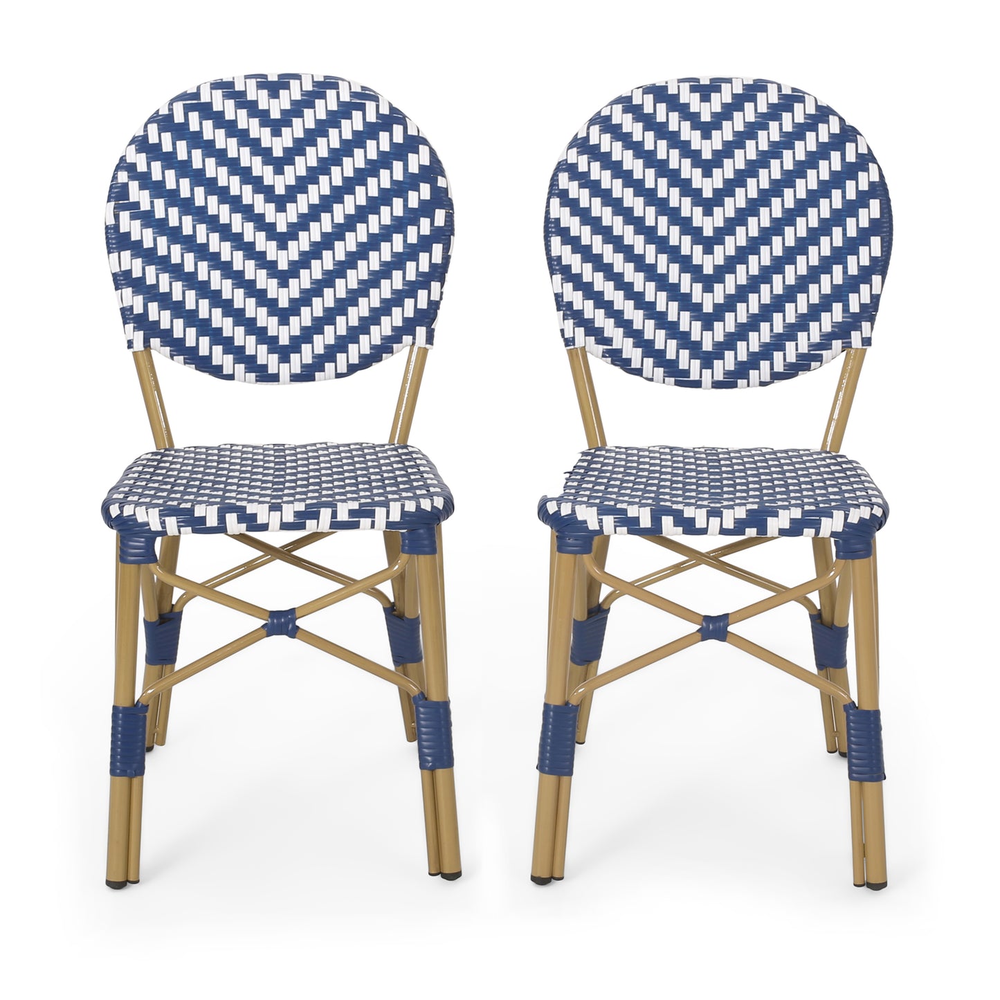 Outdoor PE Ratten And Aluminum French Armless Bistro Chairs, Set Of
