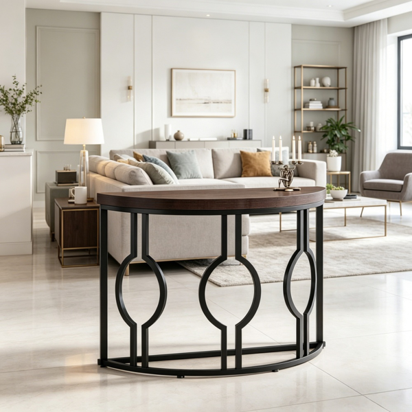 Curved Console Table with Geometric Frame - Retro Design