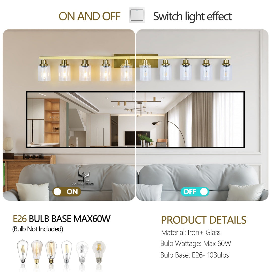 10-Light Gold Vanity Light Fixture for Bathroom & Bedroom
