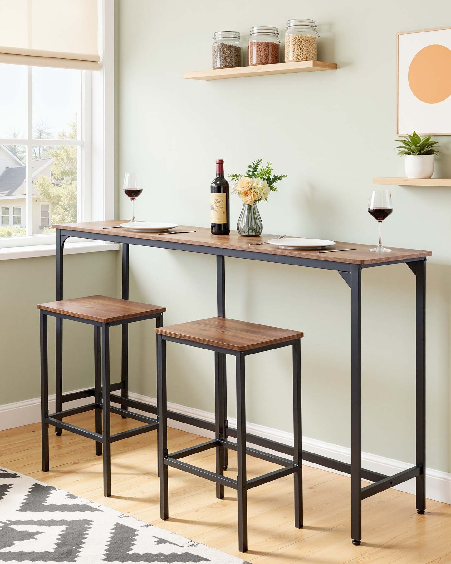 Black 53-Inch Rectangular Bar Table for Kitchen & Dining, Tall Pub Table with Rounded Edges
