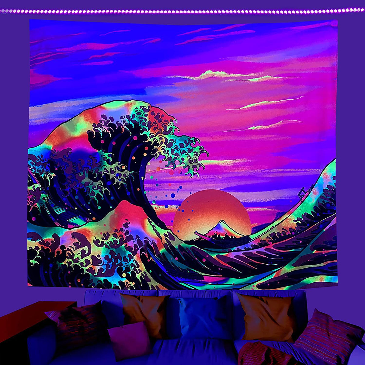 UV Fluorescent Tapestry Skull Flower Eye Design Modern Wall Art