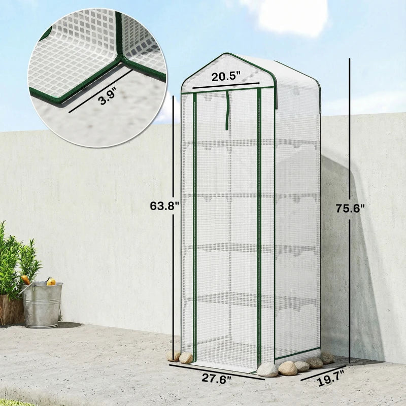 Portable Mini Greenhouse with Five-Tier Plant Shelf - Dark Green & White