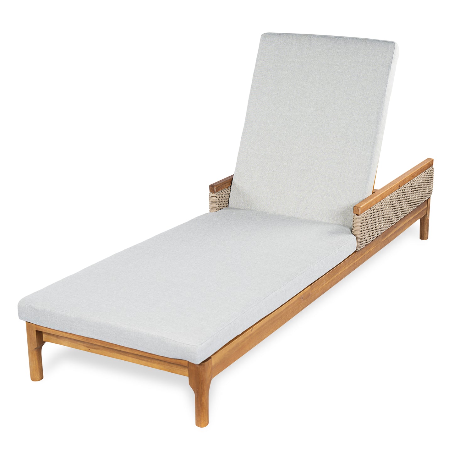 Acacia Wood Sun Chaise Lounger with Grey Cushions - 76.8"