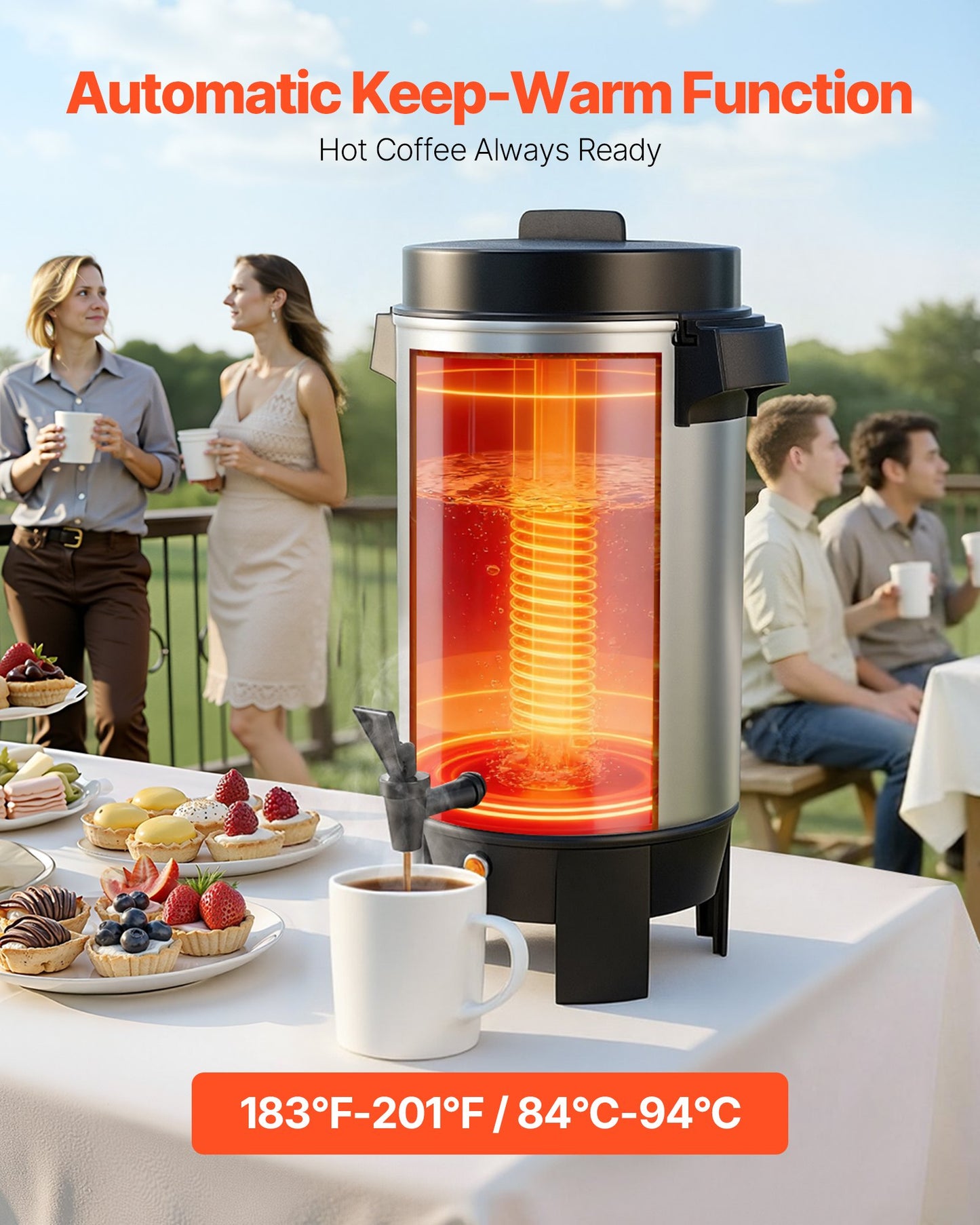 40-Cup Commercial Coffee Urn with Dripless Faucet - 203oz Hot Beverage Dispenser