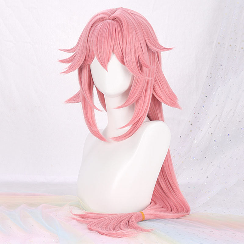 Pink Synthetic Long Wig with Medium Bangs - Solid Color, Heat Resistant