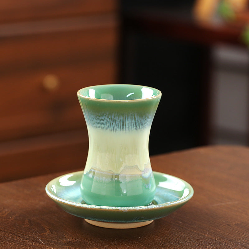 Chinese Ceramic Tapered Handled Tea Cup with Saucer - 125ml