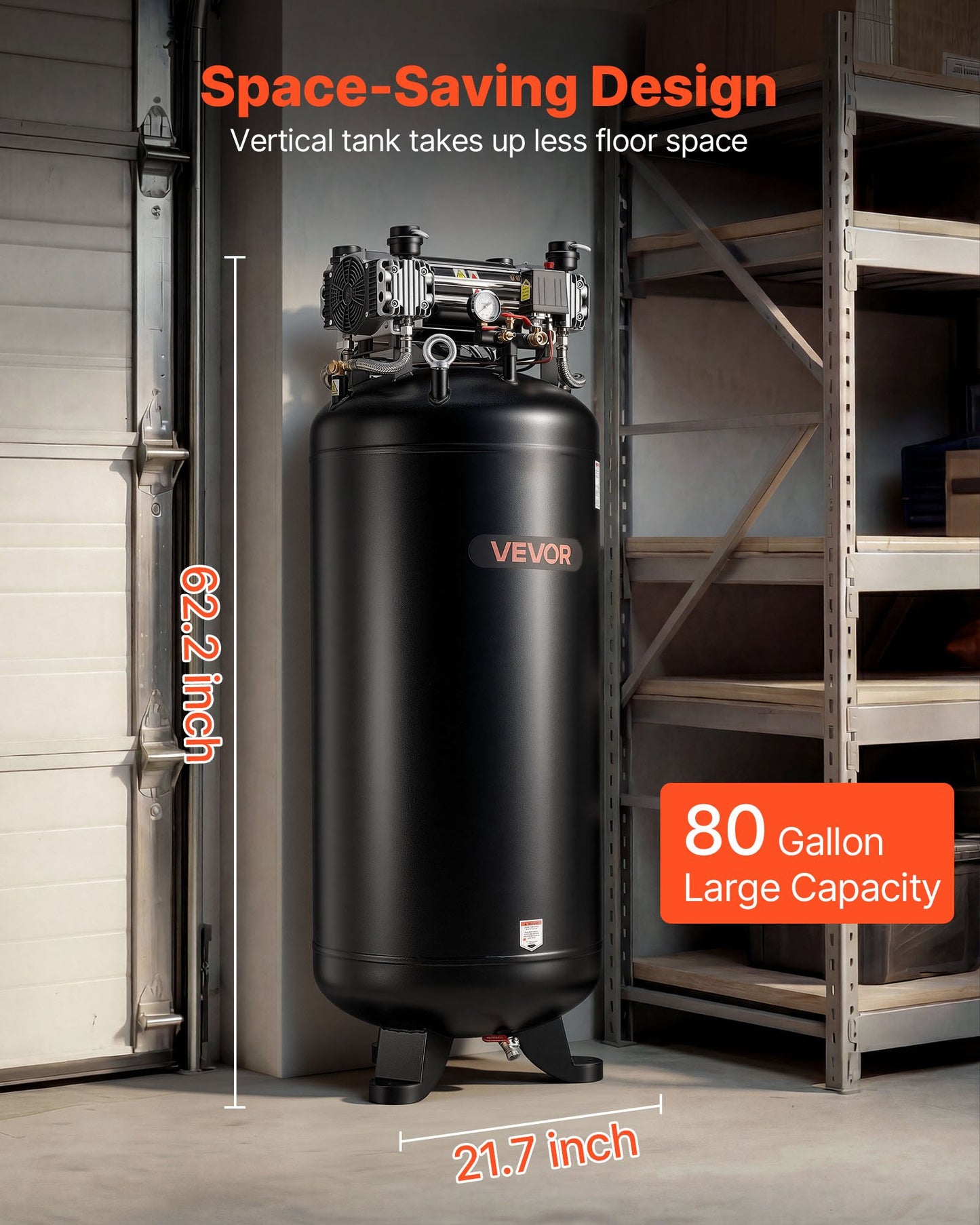 Heavy-Duty 80 Gallon Air Compressor 5HP 13.5 SCFM 145 PSI Oil-Free