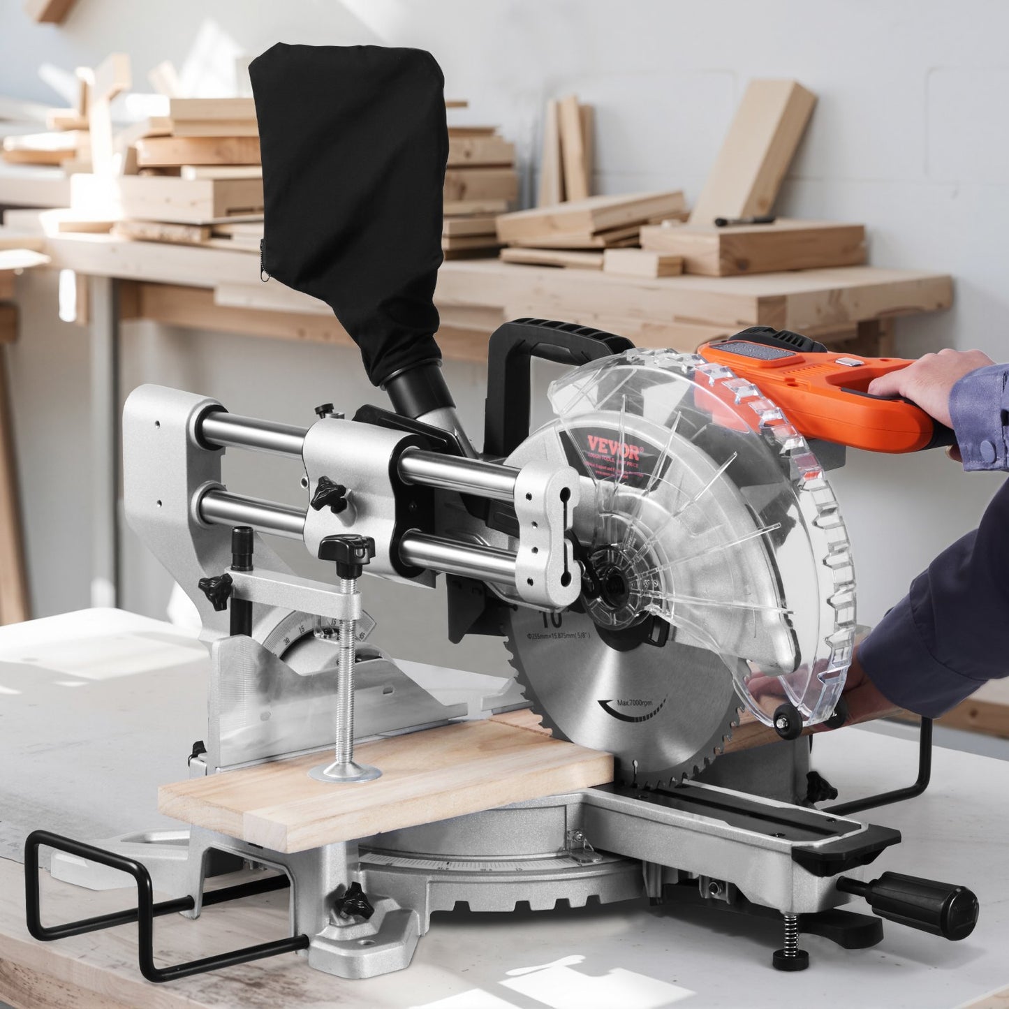 10-Inch Sliding Compound Miter Saw with LED Guide, 15 Amp Corded, Double Bevel, Metallic