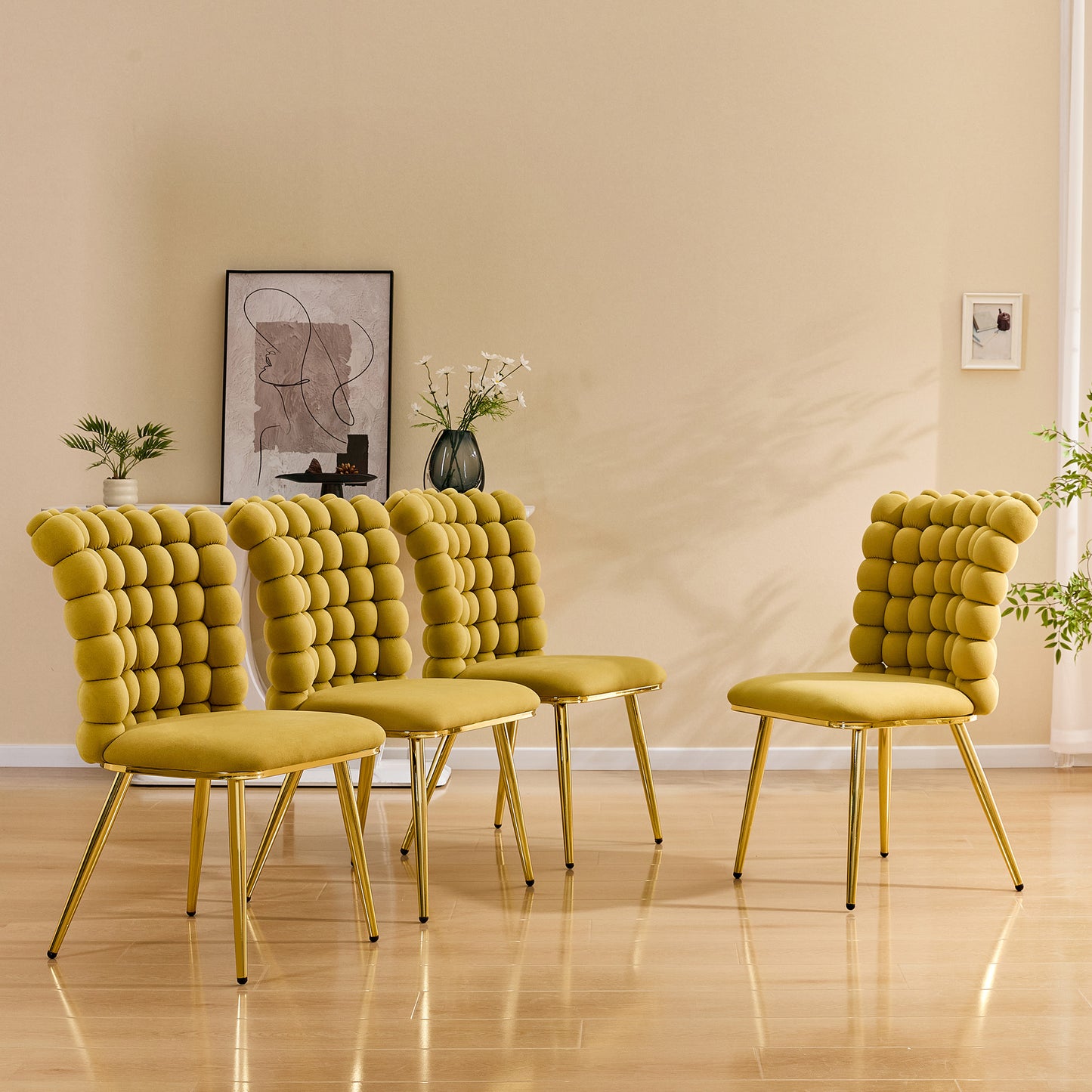 Set of 2 Ergonomic Tufted Accent Chairs with Gold Legs