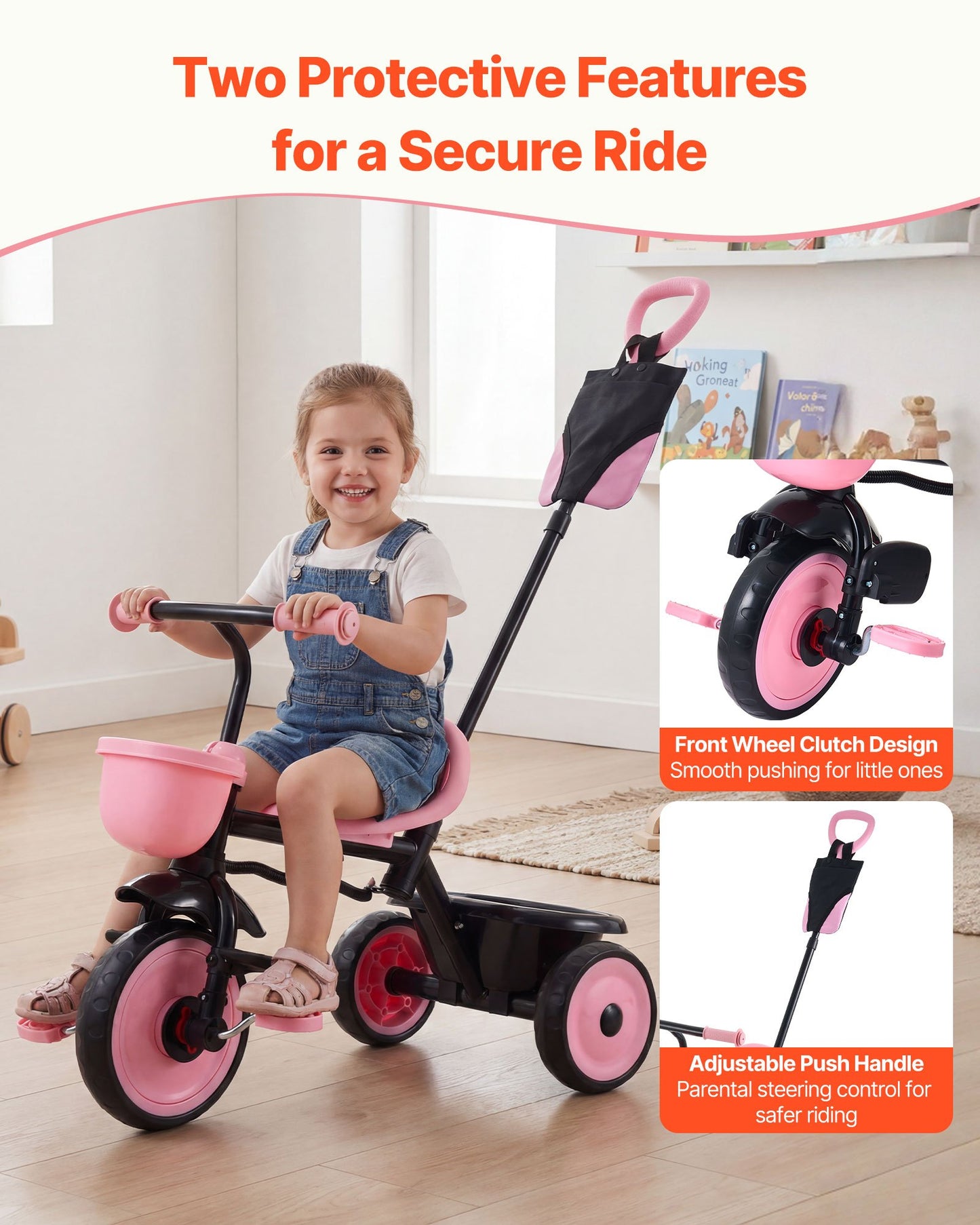 Kids Tricycle with Parent Push Handle & Storage - Toddler Ride-On Toy, 18 Months to 5 Years