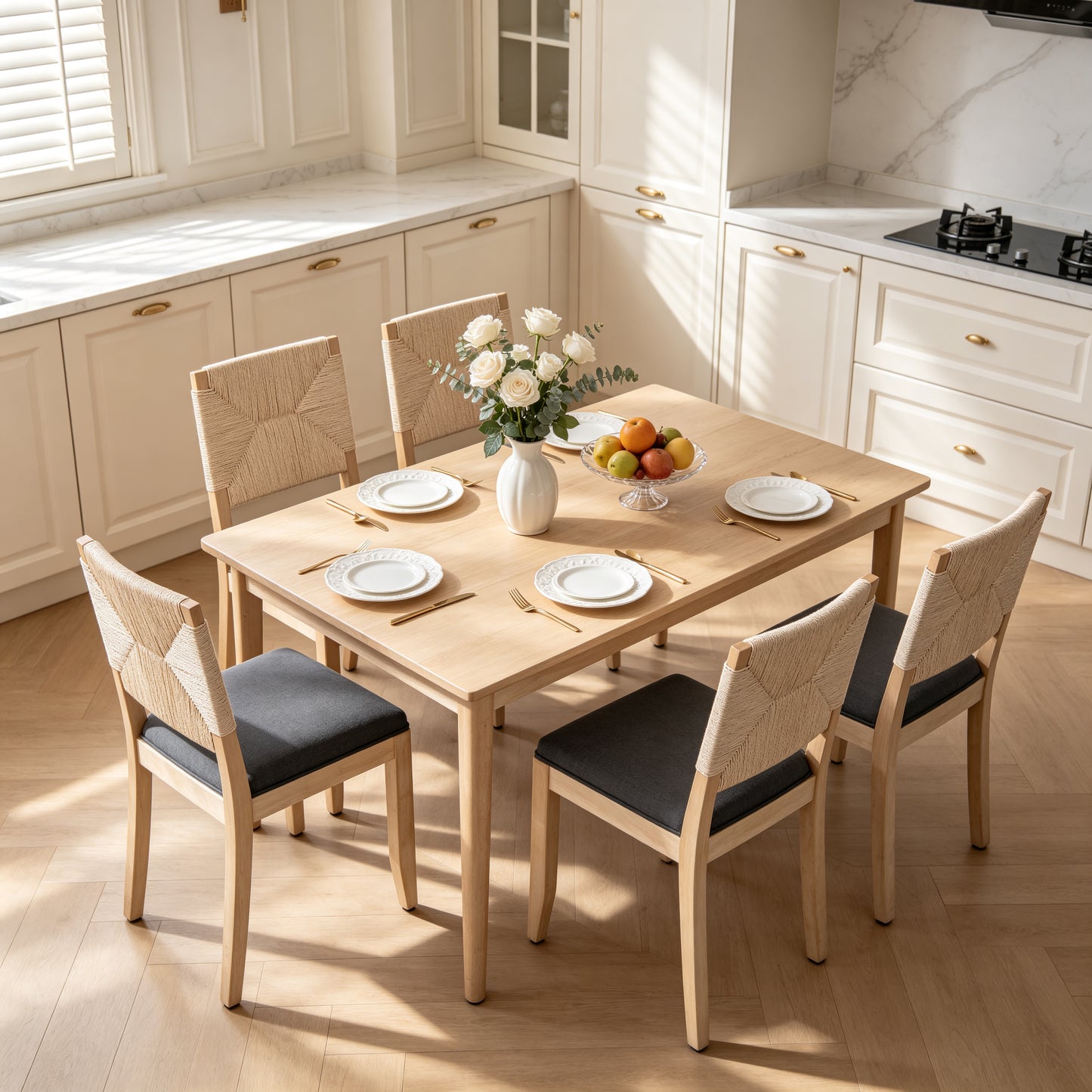 Beige Farmhouse Dining Chairs Set of 2 - Grey Upholstered
