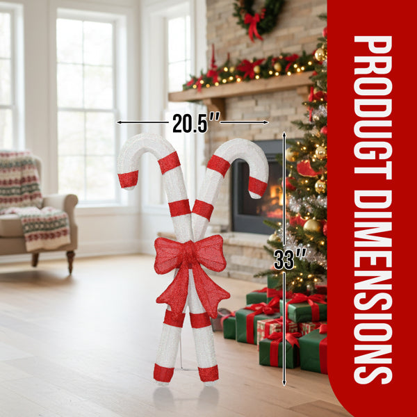 Lighted Candy Cane Christmas Decorations with Red Bow – 100 LED