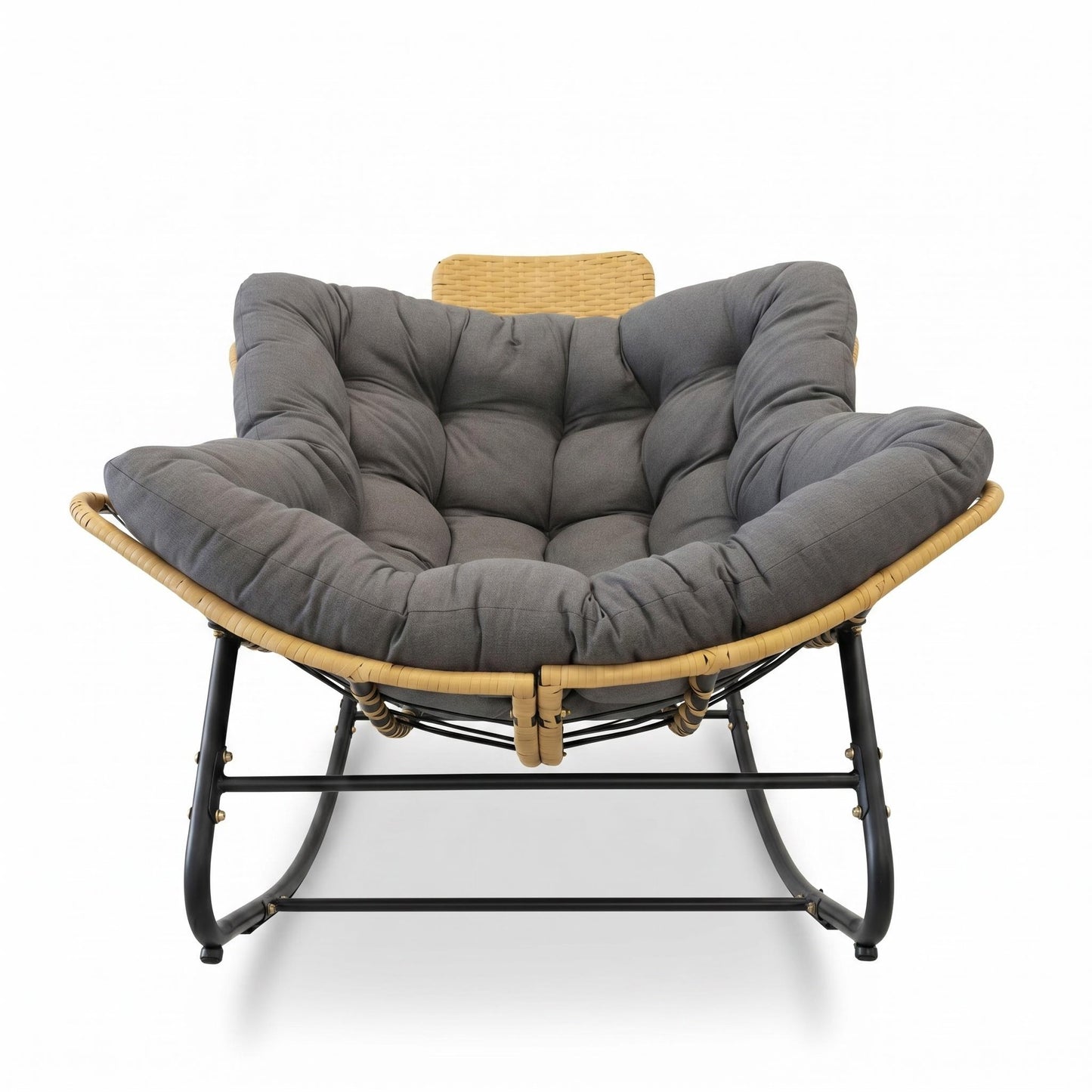 Oversized Rocking Chair with Cushion - Dark Grey Rattan