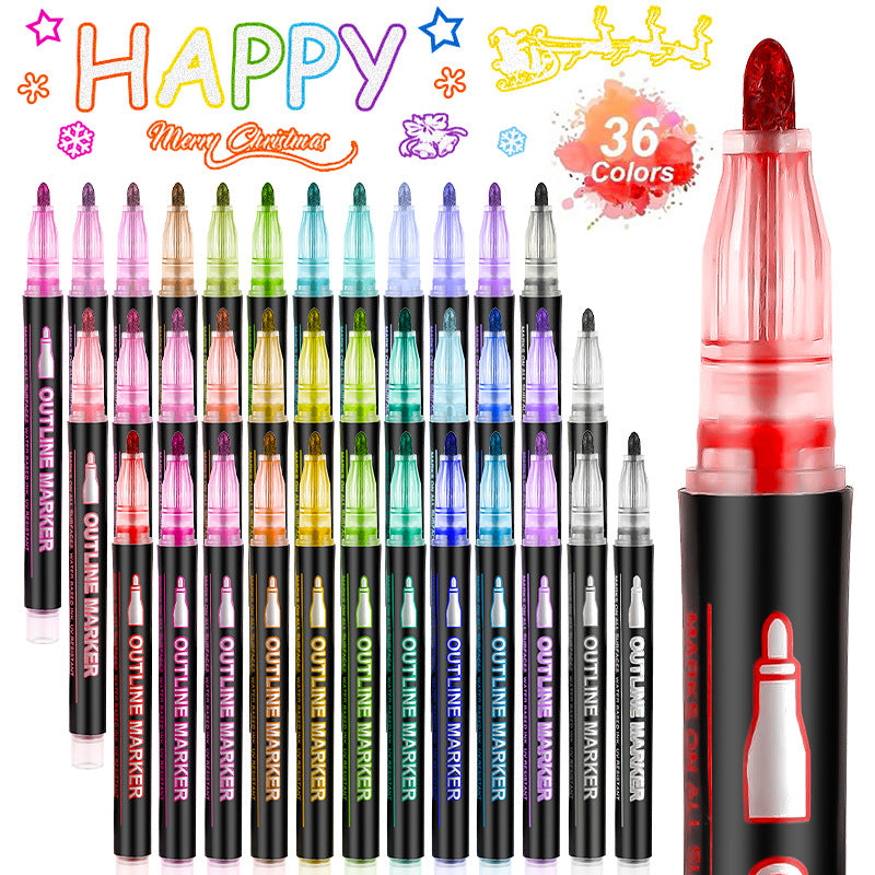Double Line Outline Marker Set - 24 Color Options Available