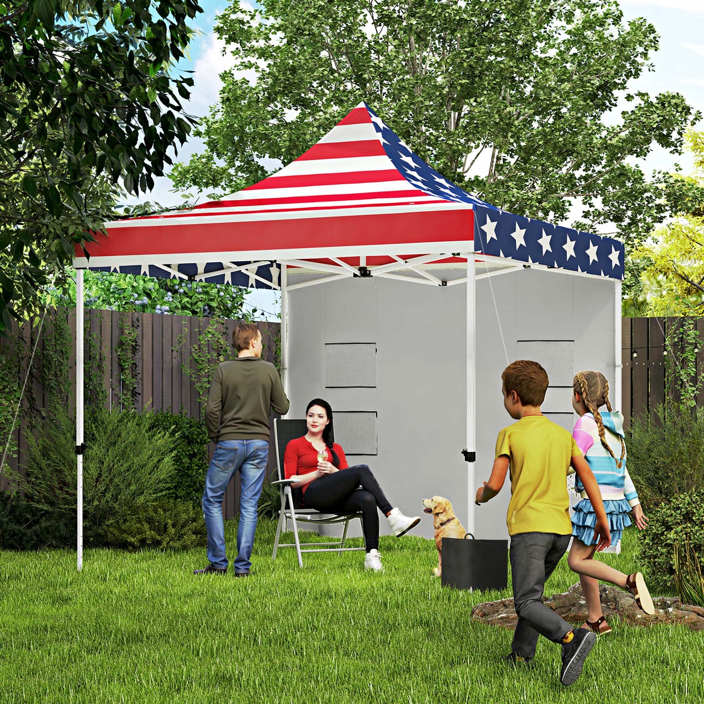 Heavy Duty 10x10 Pop Up Canopy Tent with Sidewall - American Flag