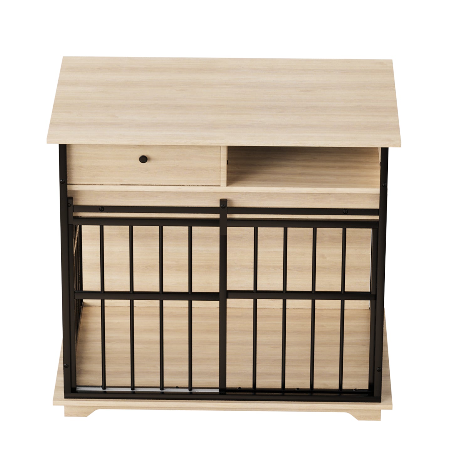 Large Wooden Dog Crate Furniture with Tray - Black Natural