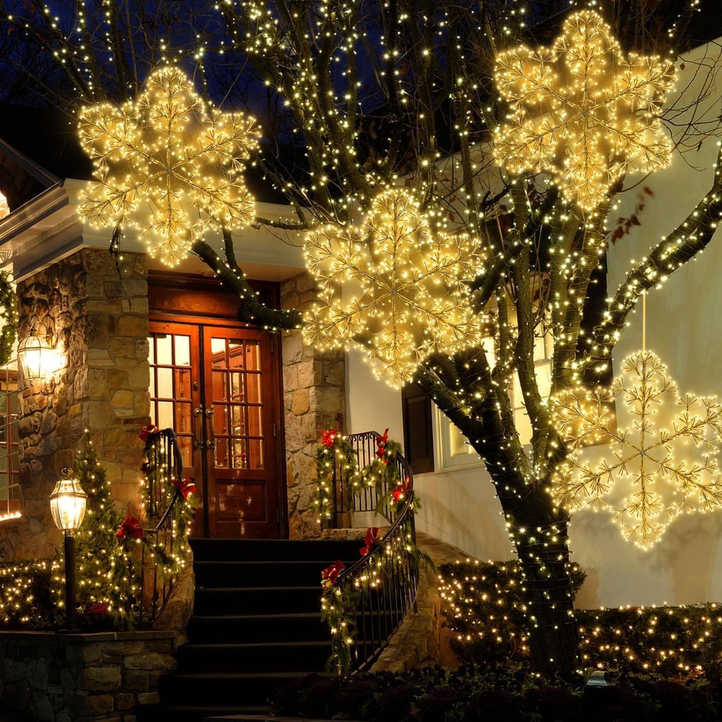 LED Snowflake Christmas Lights Warm White Outdoor Decor 60-90cm