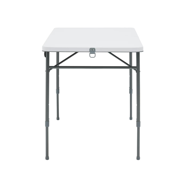 4-Foot Adjustable Folding Table - White, Portable & Durable